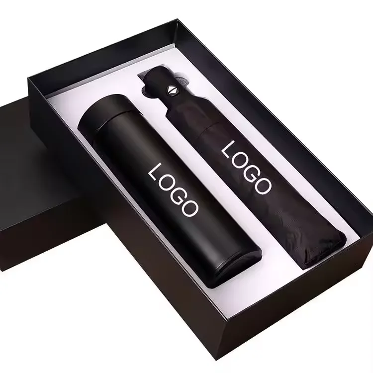 FOCUS Custom Logo Business Corporate Gift Set Christmas Graduation Foldable Umbrella Thermal Water Bottle Promotional Business