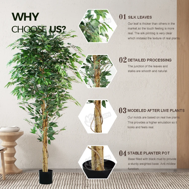 Plant Decoration For Home Fake Tree Artificial Decor Simulated Green Bonsai Faux Ficu Microcarpa Ficus Benjamina