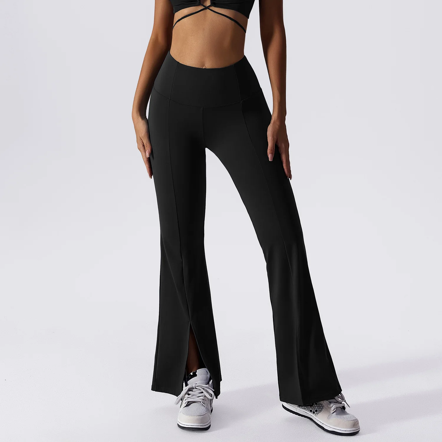 Aoyema Gymnastic Yoga Clothes Summer Women Flared Pants High Waist Tight Show Figure Sports Trousers casual bell bottom leggings