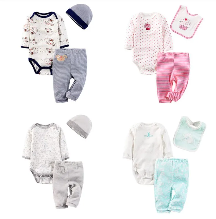 Factory price Wholesale Newborn Baby Girls Boys Clothes 3 pcs/set long Sleeve Cotton Bodysuit Baby Romper