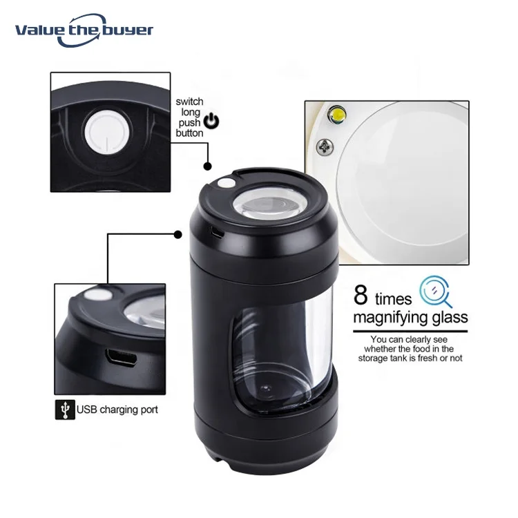 Custom logo Plastic and Glass Light- up LED Air Tight Storage Jars Herb grinder