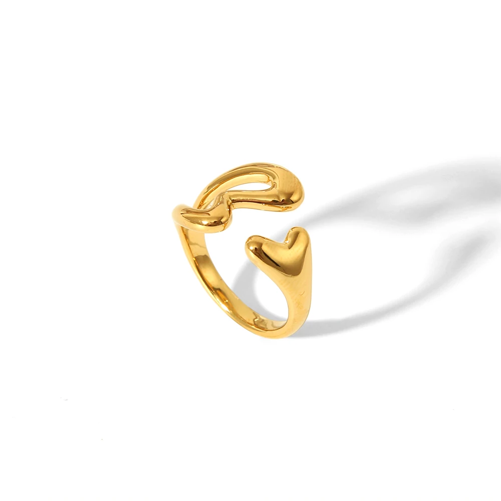 New Simple Geometric Hollow Heart Ring Statement Stainless Steel  Jewelry Casting Process 18k Gold PVD Plating Rings For Women