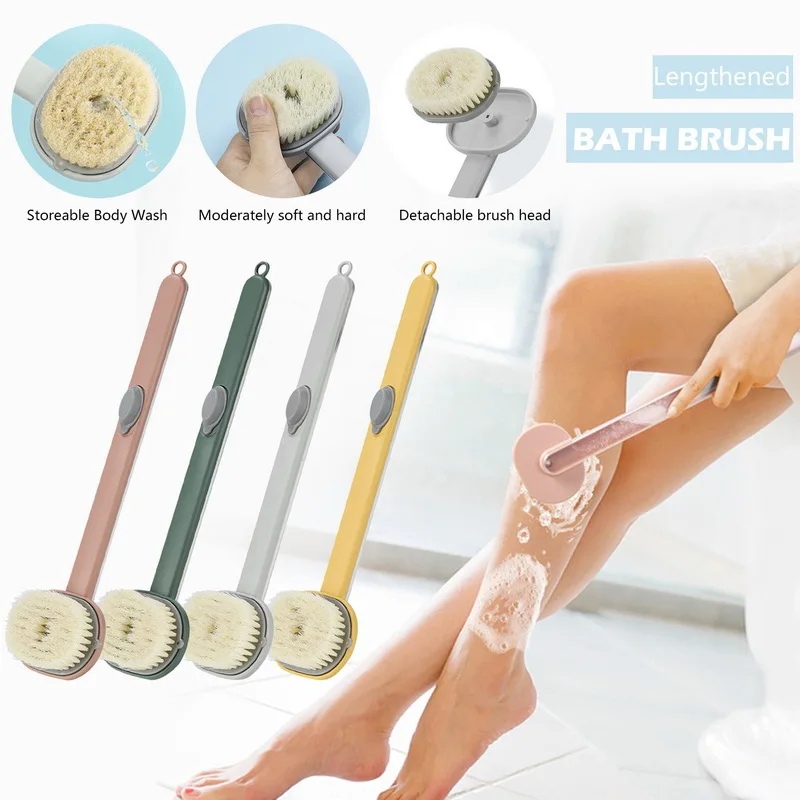 Exfoliating Scrub Massager Skin Cleaning Tools Long Handle Bath Brush Bathroom Back Body Shower with Body Wash Container
