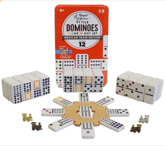Double 12 Dominoes Color Dot Set With Tin Box Table Game For Kids And Aduts