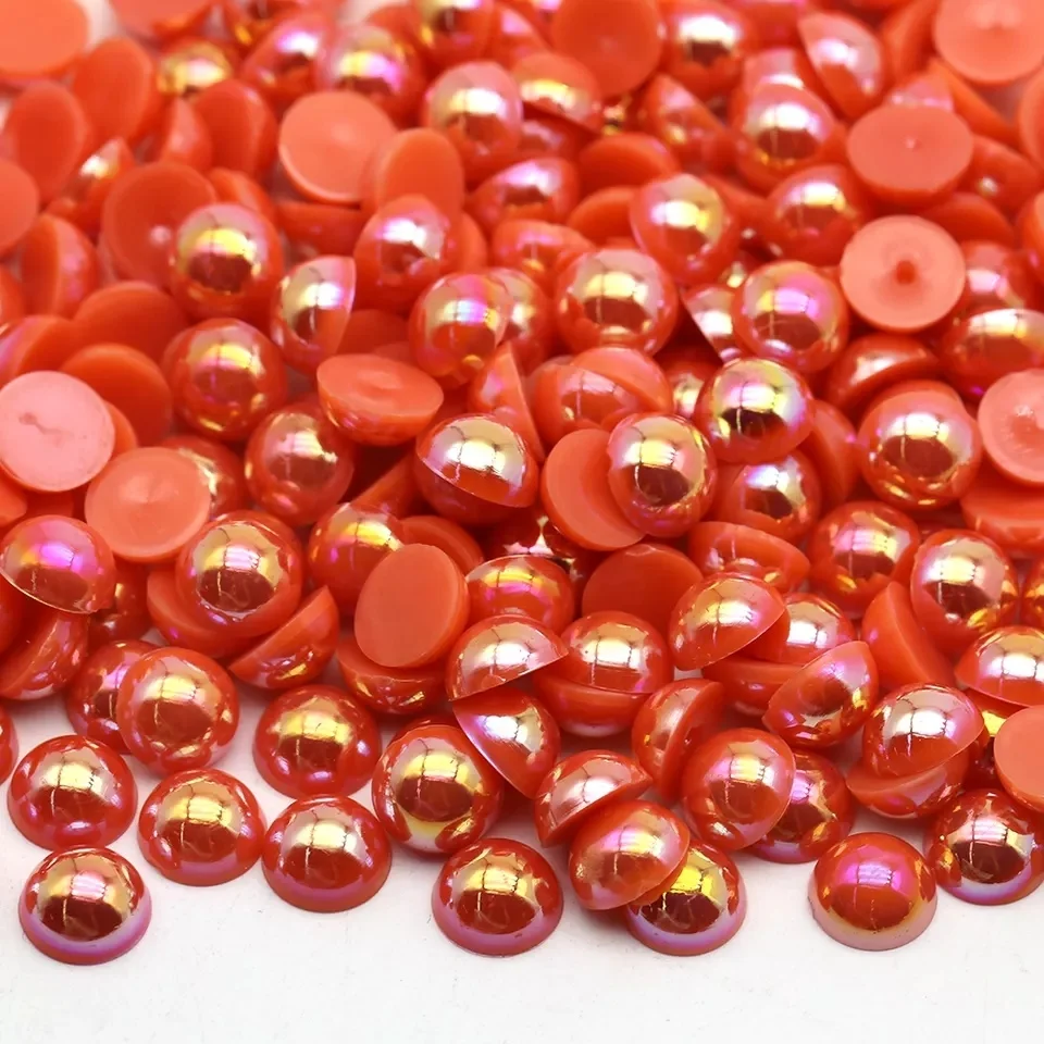 Wholesale Factory Price 6 mm Red AB Plastic Half Round Pearls Rhinestones For Clothing Decoration