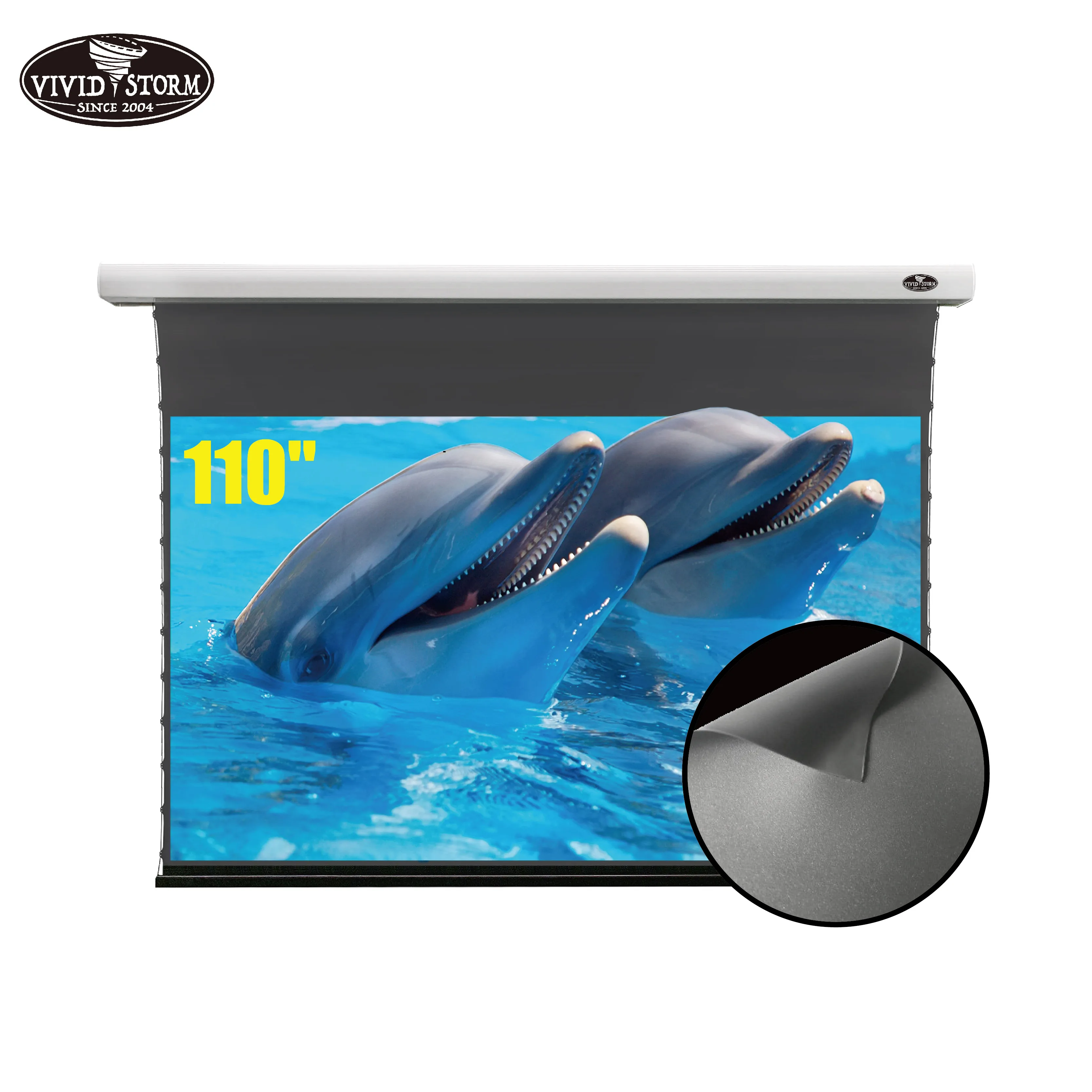 VIVIDSTORM 110inch Slimline Electric Tab-tensioned Drop Down Screen Ambient Light Rejecting for normal projector