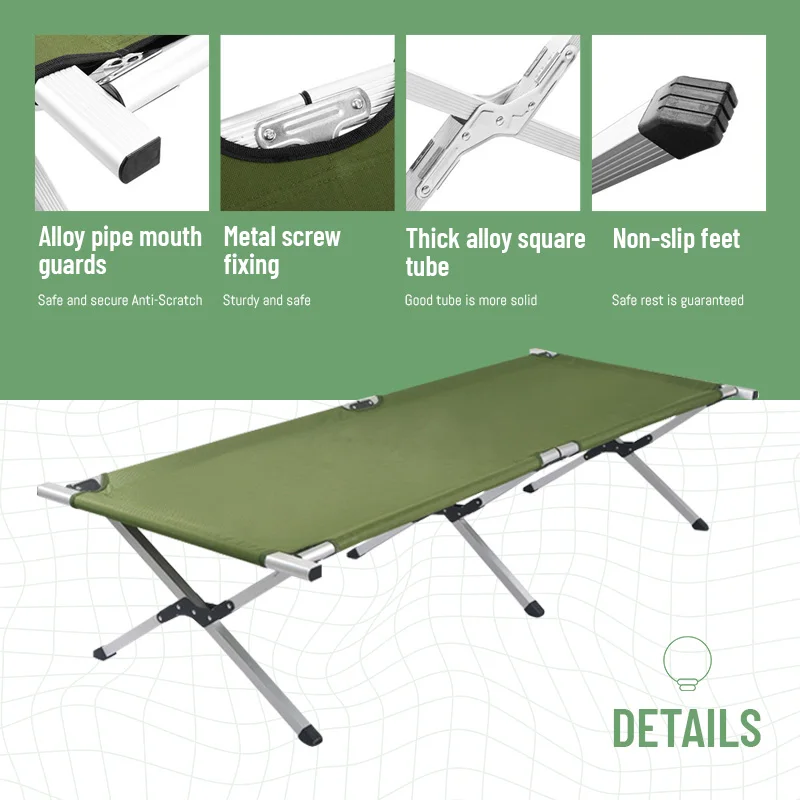 modern camping bed fold camping portable single simple stainless steel comfortable folding bed wholesale