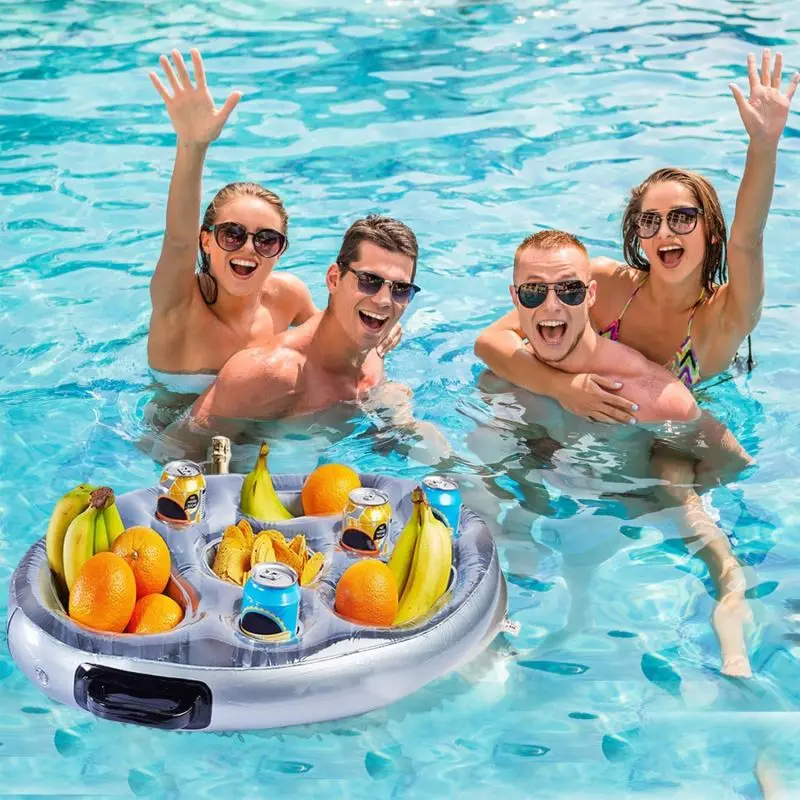 Inflatable Floating Drink Holder , Pool Drink Food Float Tray with 8 Holes Large Capacity for Hot Tub