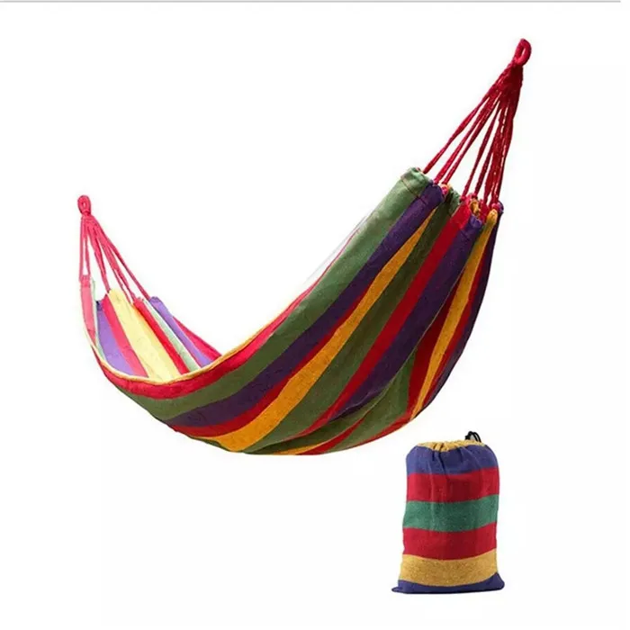 Indoor Outdoor Colorful Striped Camping Hammock For Garden Sports Home Travel Camping Swing Thick Canvas Hang Bed Hammock