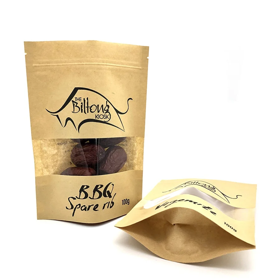 In Stock 9*14cm Waterproof Zipper Sealed Resealable Zip Lock Food Grade Ziplock Stand Up Pouch Brown Kraft Paper Bag With Window