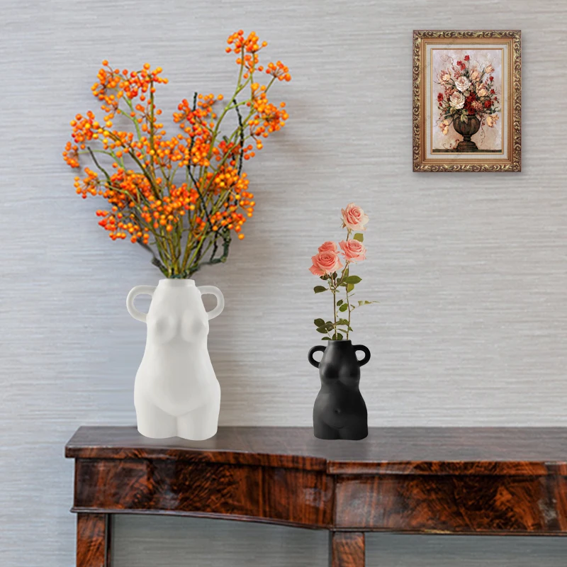 Redeco 2022 High quality Ceramic Body Vase White Matte Human Matte Vase Small Ceramic Body Vase For Home Decor