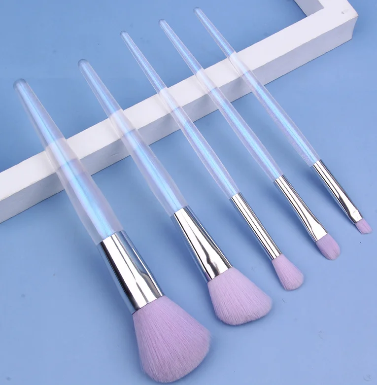 6 Pc Set Cosmetic Personalized Custom Made Makeup Brushes Professional Clear Transparent Handle Makeup Brush Set