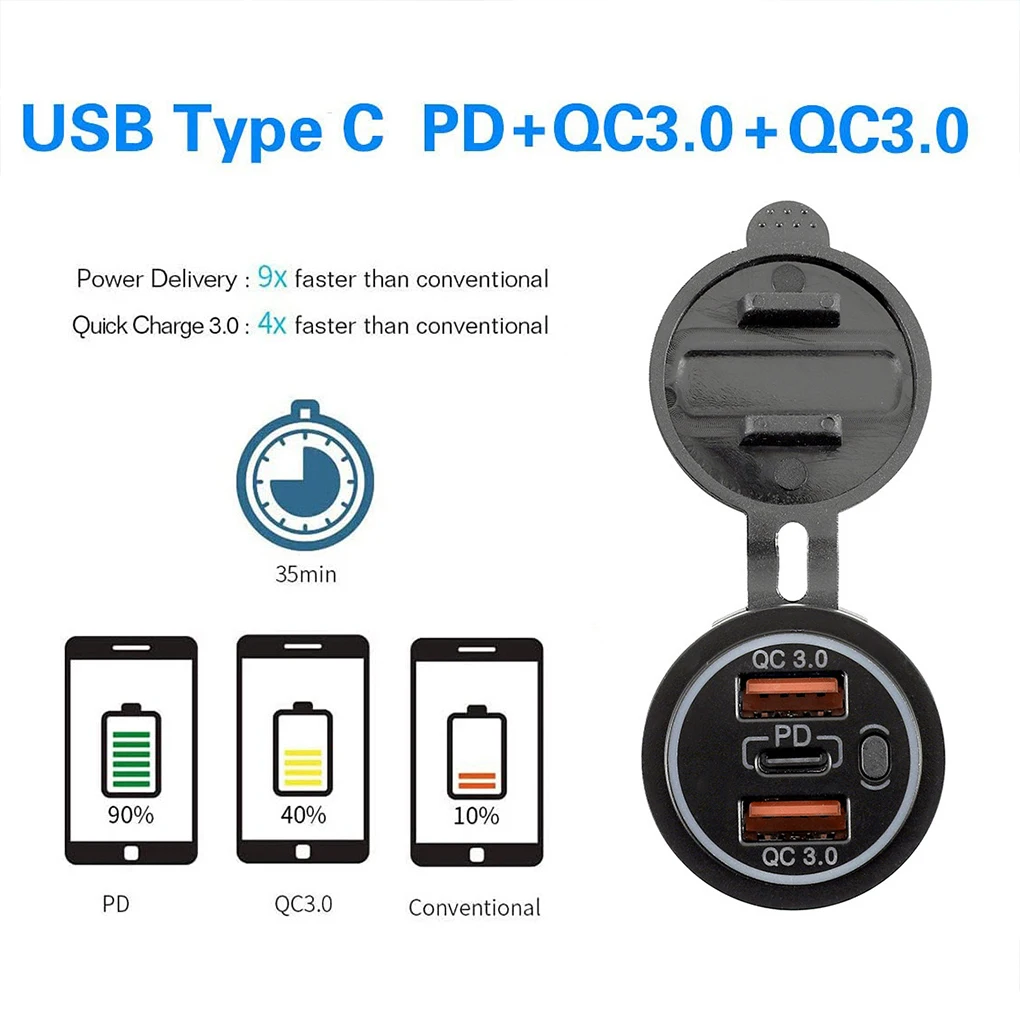 Горячий двойной адаптер для быстрого зарядного устройства QC3.0 тройной разъем питания USB Автомобильное зарядное устройство совместимо с PD 12-24 В 1 год гарантии