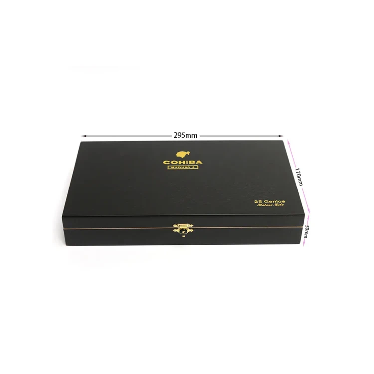 OEM Black Matte Cigar Packaging  Flip Okoume Wood Gift Box Cohiba Latched cigar Humidor Case