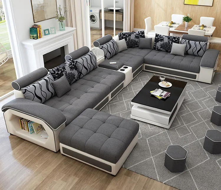 Reclinable Waterproof Relax Fabric Sectional Sofa Set Living Room Furniture Solid Wood Frame High Density Foam Modular Sofa