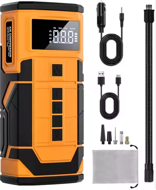 12000mAh Mini Portable Multi-Functional Car Jump Starter with LED Light Air Compressor & Power Bank for Trucks