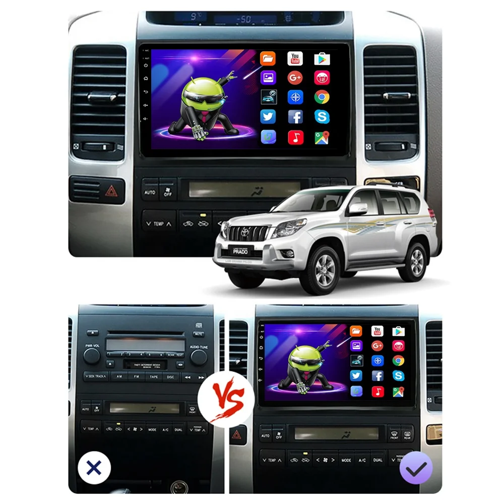 9 inch android 1+16GB GPS WiFi car radio dvd player Car frame For Toyota Land Cruiser Prado 120 2004-09