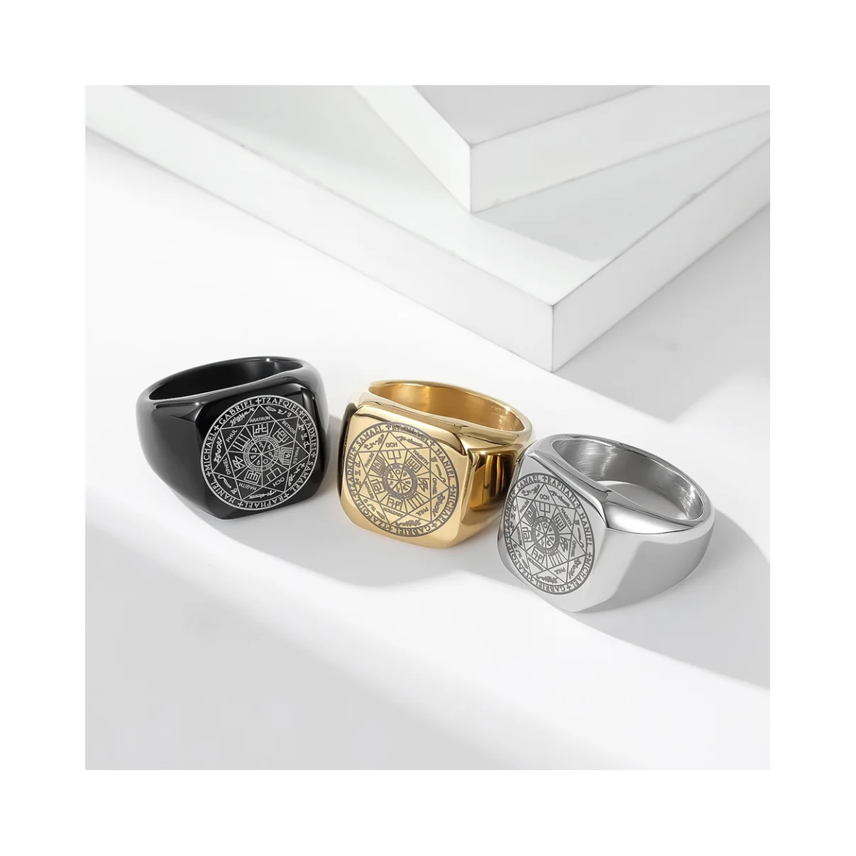HP Solomon Kabbalah fashion jewelry rings man geometric rings stainless steel jewelry wholesale Heptagon ring