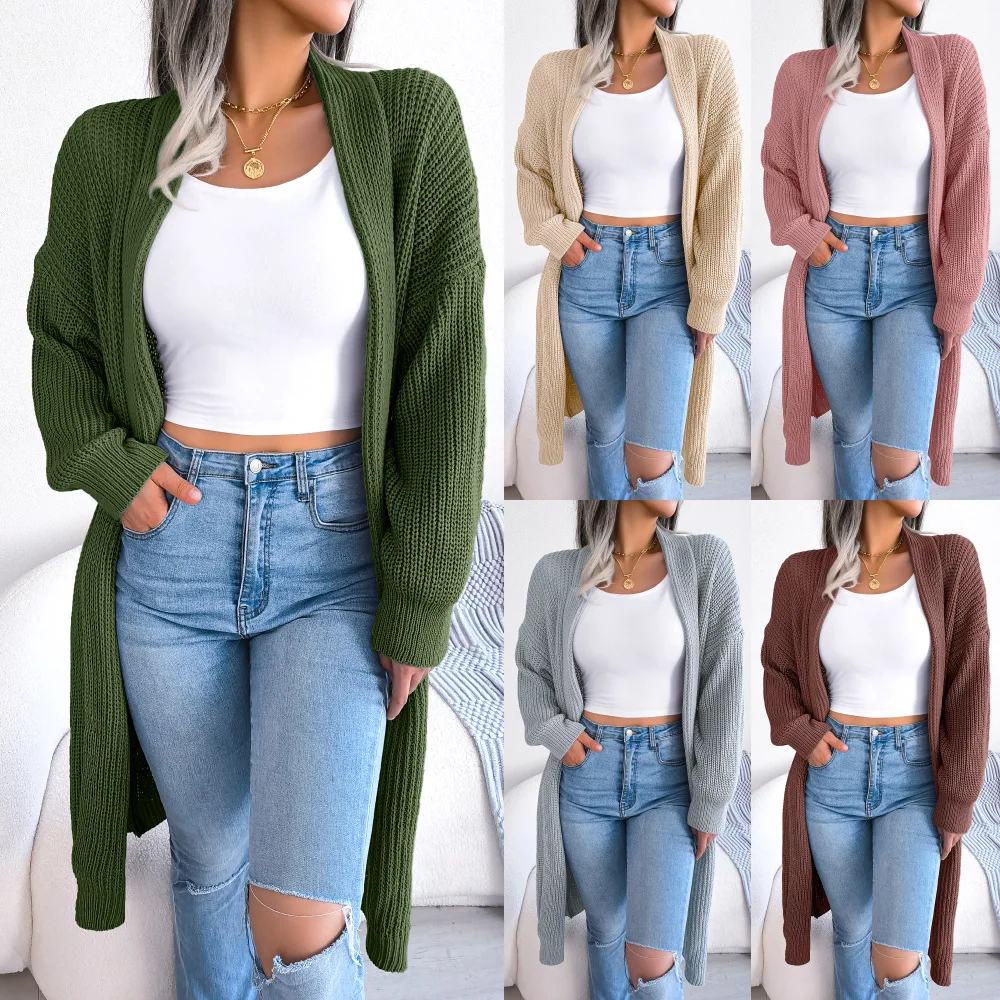 2023 Wholesale Women Sweater long sleeve cardigan  thick sweater loose knit cardigan