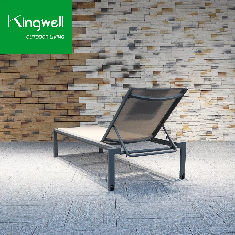 Elegant style outdoor furniture aluminum mesh fabric beach chaise lounge chair patio garden hotel sun lounger with cushion