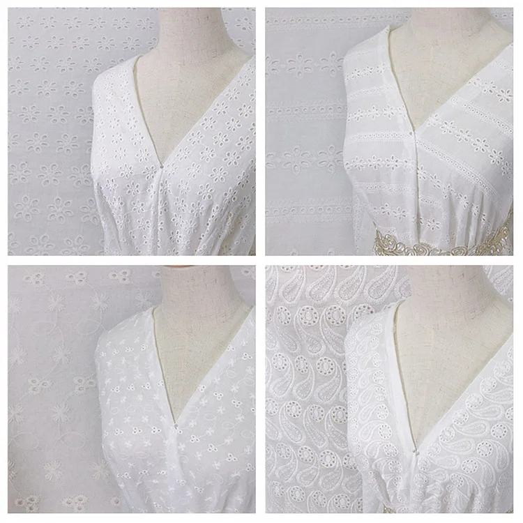 Latest design french cotton eyelet fabric custom design embroidery cotton lace fabric