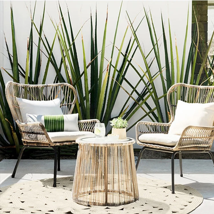 Foshan King Black Wicker Rattan Tables And Chairs Set 3 Pieces Conversation Garden Classics Patio Furniture Chair For Backyard