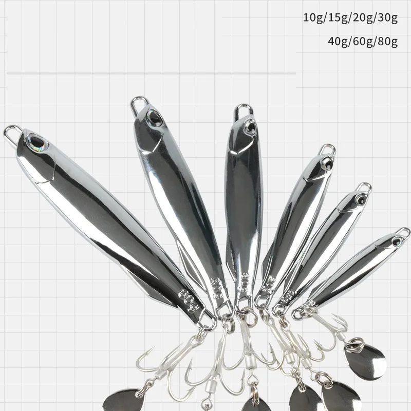 DUO Electroplated 10g15g20g30g40g60g80g mirror surface Slow Metal Jigs Lure Sinking Fishing Jigging lures with 2 hooks