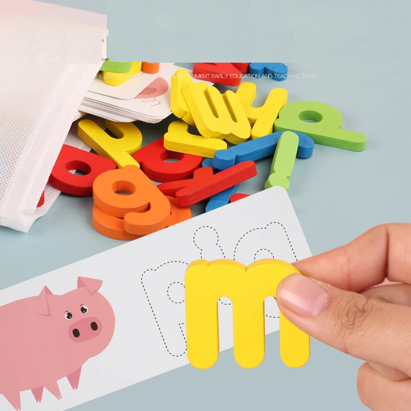 
Preschool intelligence wooden alphabet blocks matching english letters spell english word game for girls boy gifts 