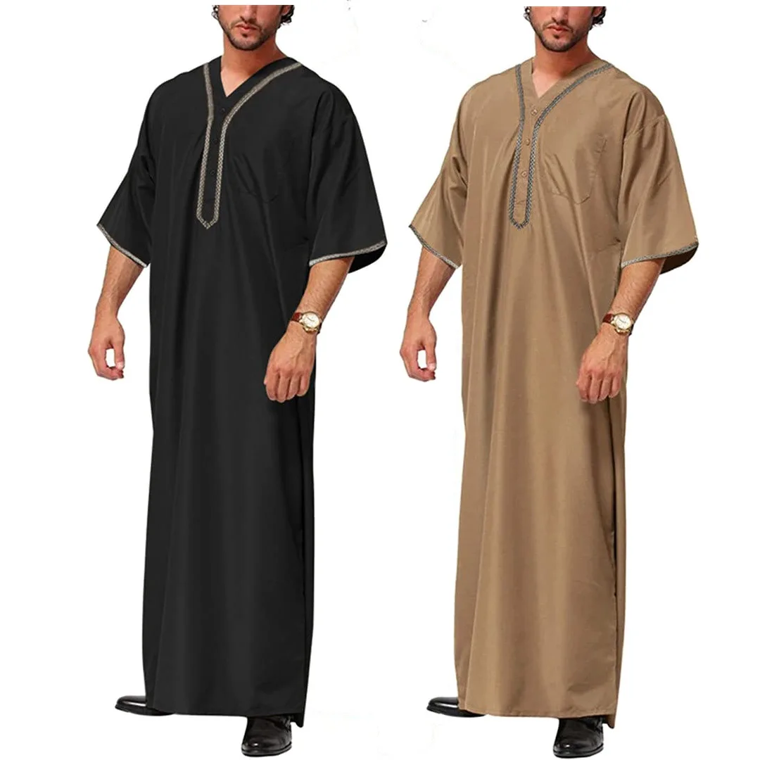 Middle Eastern Arab Dubai Eid Islamic Clothing Muslim Long Robes Men Short Sleeved Muslim Robe