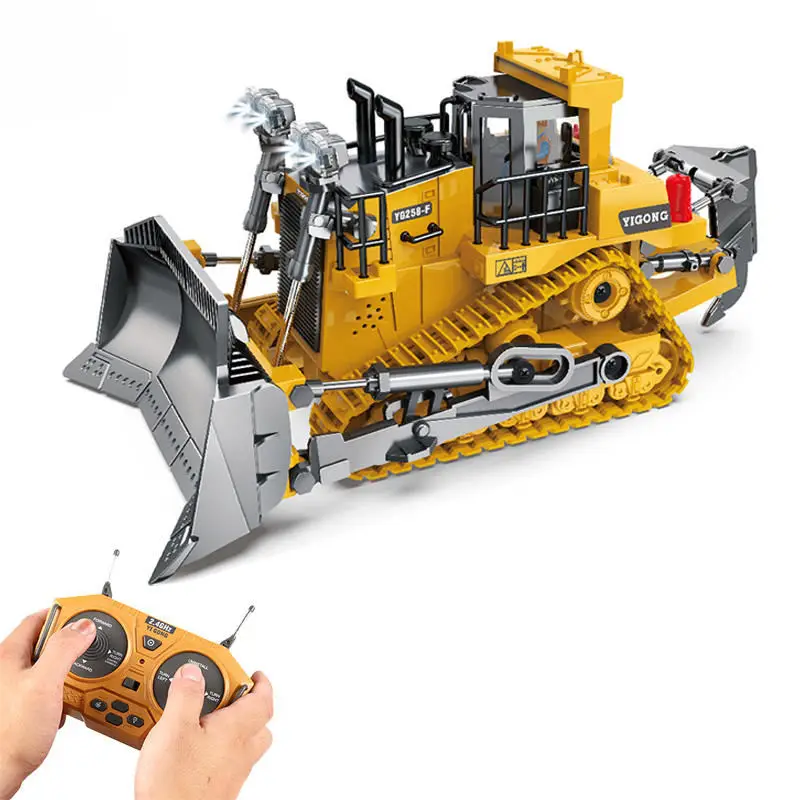 1:24 Alloy RC Bulldozer Toy With LED Light Sound Bulldozer Model Toy RC Engineering Construction Vehicle
