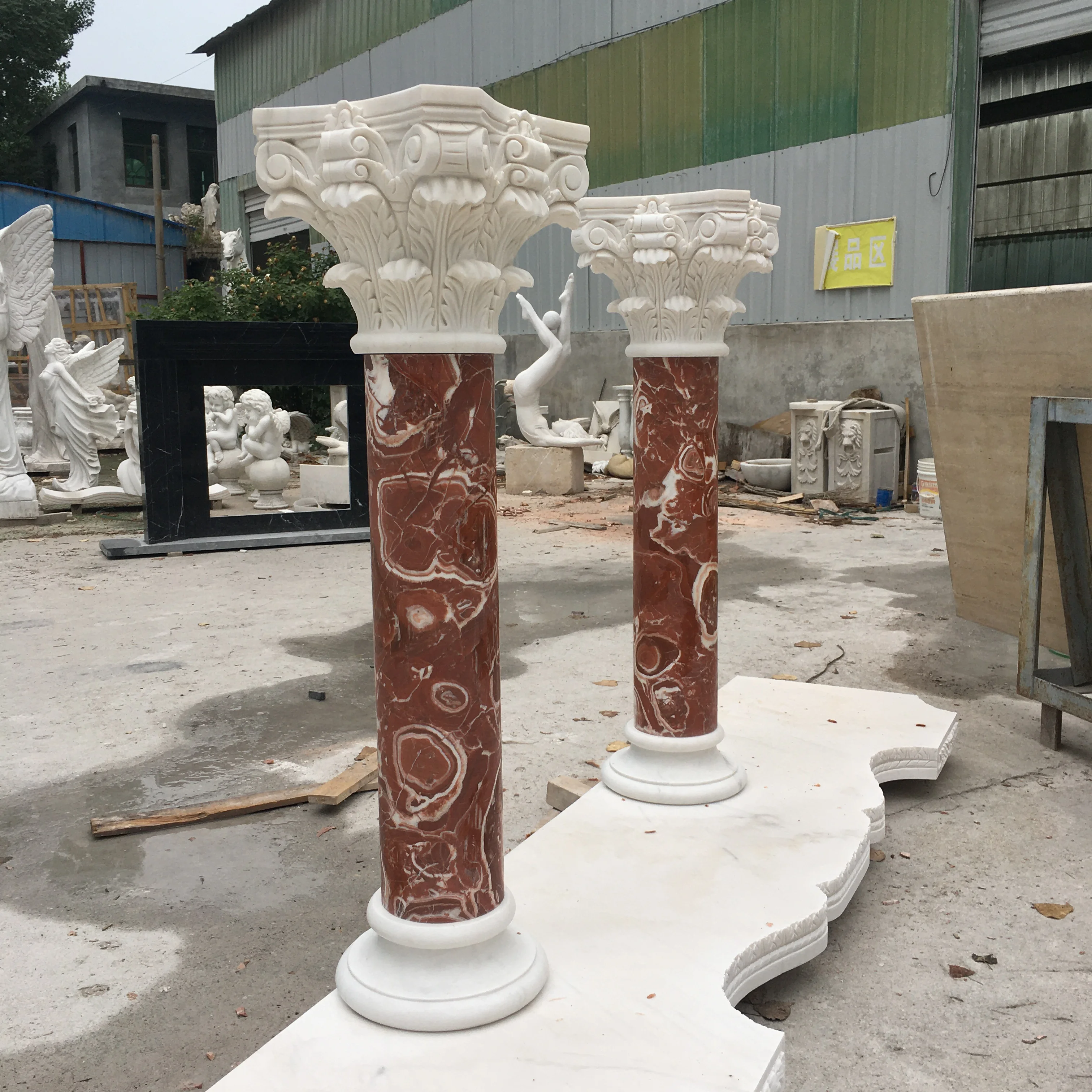 New Customization Indoor decoration natural Hand carved red exquisite marble column