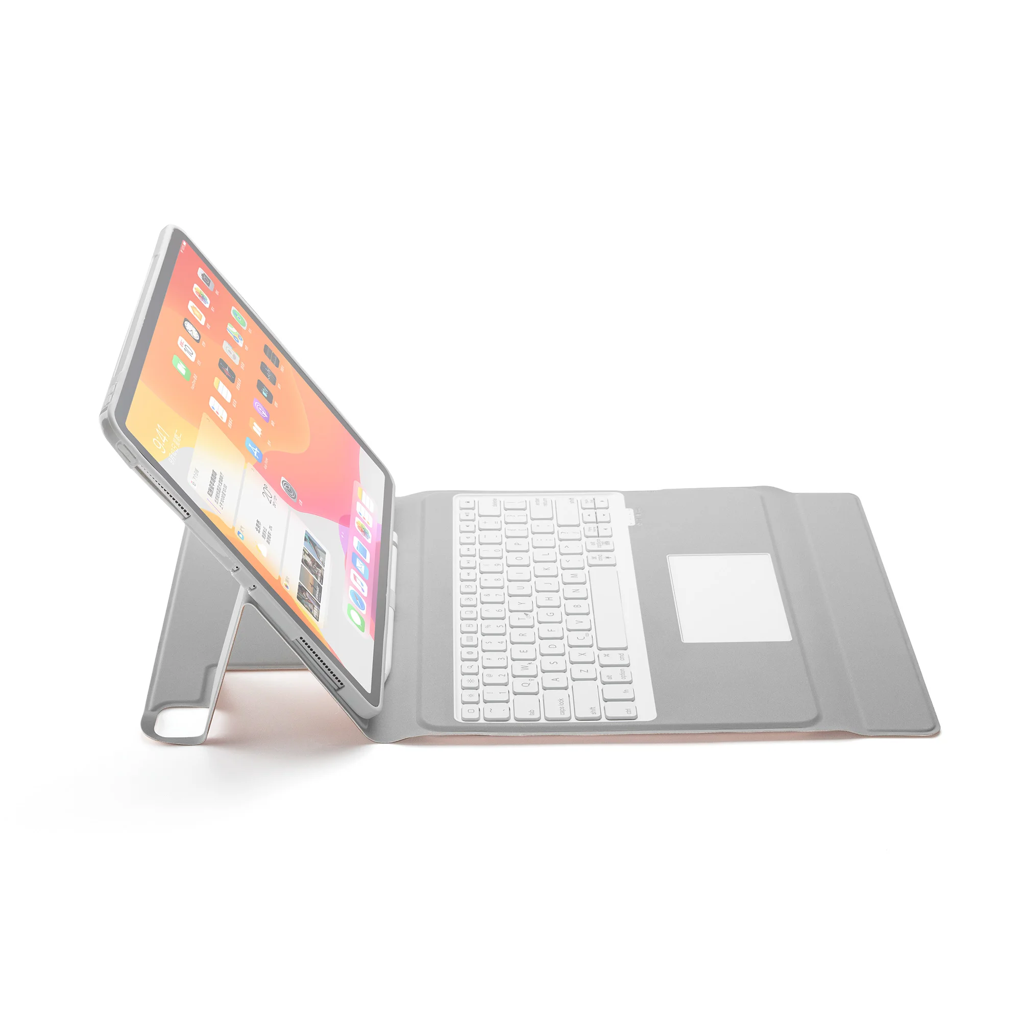 Promotion 12.9inch RGB Light Bluetooth Wireless Leather Keyboard Trackpad Case for Ipad pro