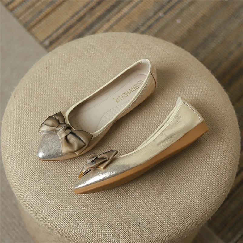 Sexy french pointed toe bowknot flat shoes for women and girls comfortable rubber sole casual flats ladies loafer shoes