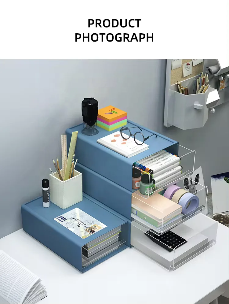 Transparent drawer style stacked storage box stationery paper desk storage box office storage box