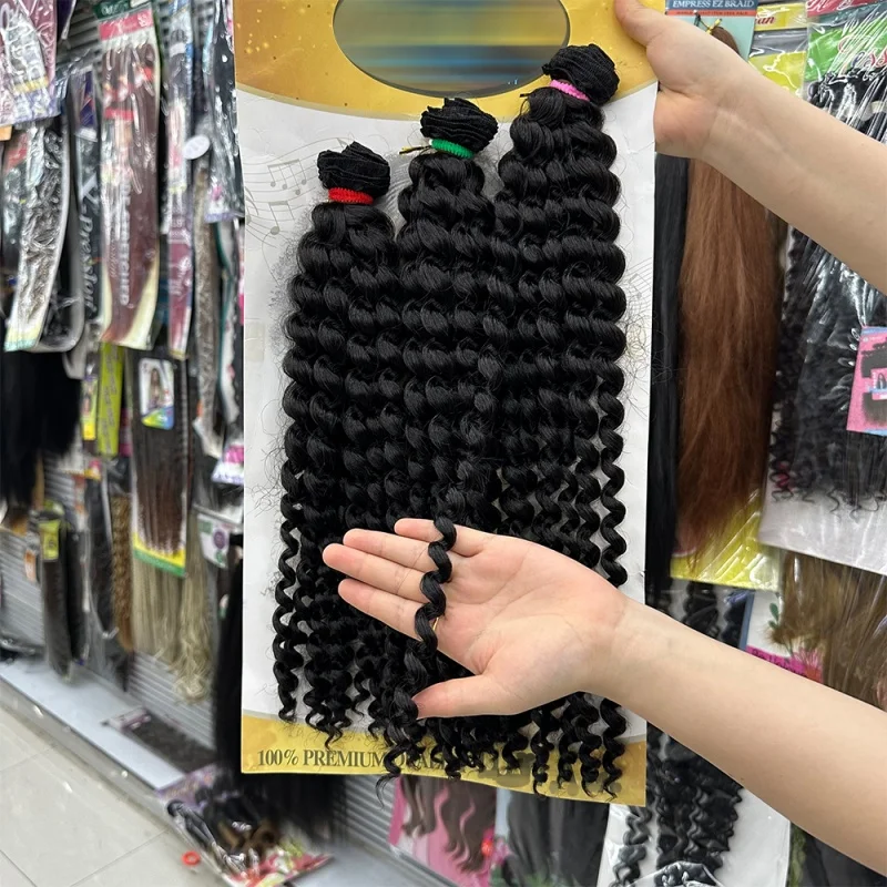 High quality 3x wand curly weave synthetic bundles set Natural black 14-18inch jerry curl hair extension heat resistant fiber