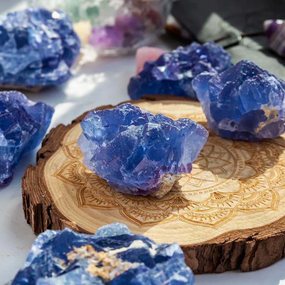 Wholesale High Quality Raw Blue Fluorite Cluster Natural Healing Crystal Gemstone