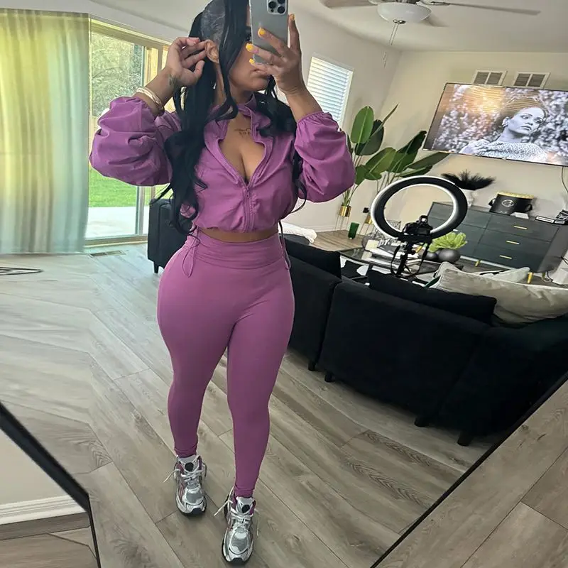Long Sleeve Solid Color Slim Bodycon Pants Sets Fashion Sexy Short Sleeve Crop Tops Pantsuit For Women