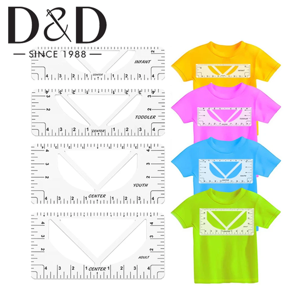 4pcs T-Shirt Ruler Guide Graphics Tshirt Alignment Tool Alignment Ruler for Designs Adult Youth Toddler Infant Sewing Accessorie