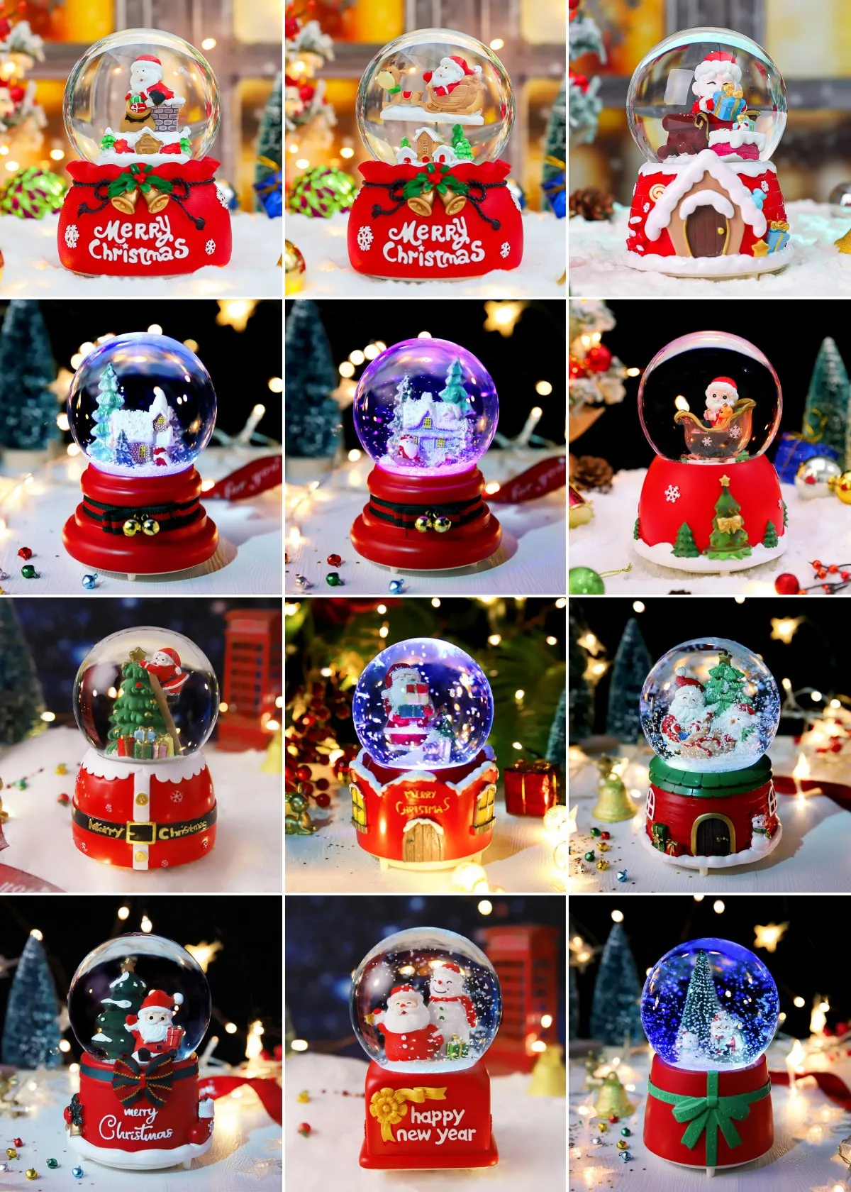 Custom 100 Snow Globe Reindeer Sledge Pulling Christmas Santa Claus Glass Christmas Ball Gift Home Decor Resin Crafts Art Figuri