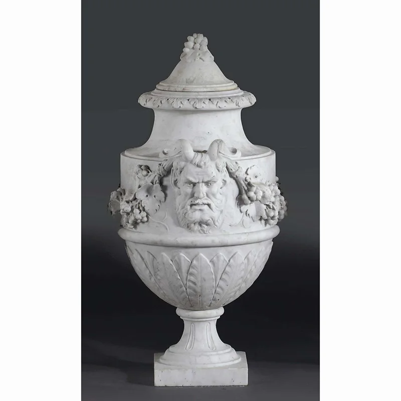 Newly fabricated stone flower pots hand carved marble vase garden decorative white marble urn planters for sale