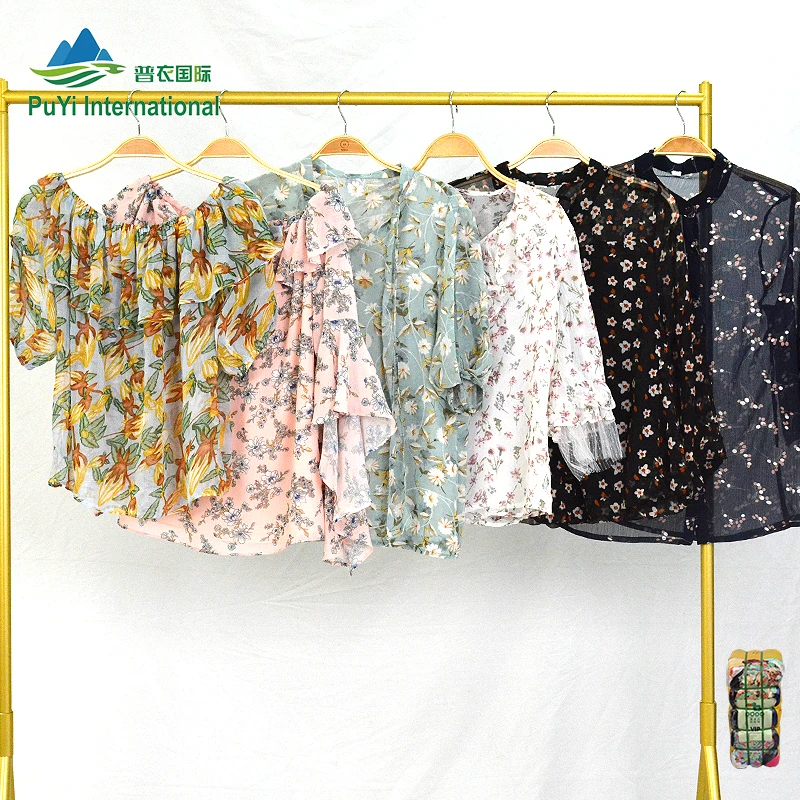 Женская шифоновая блузка с принтом шелковая рубашка Корейская б/у одежда тюки для одежды 2022 кг