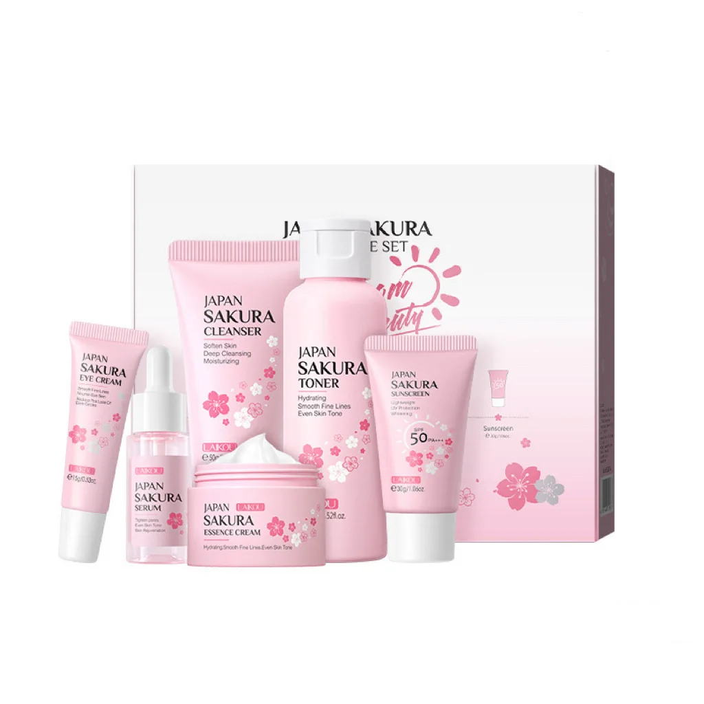 Laikou Organic Skin Care Set 6pcs/set Japan Sakura Cleanser Face Cream Sunscreen Eye Cream Serum Toner Skin Care Set