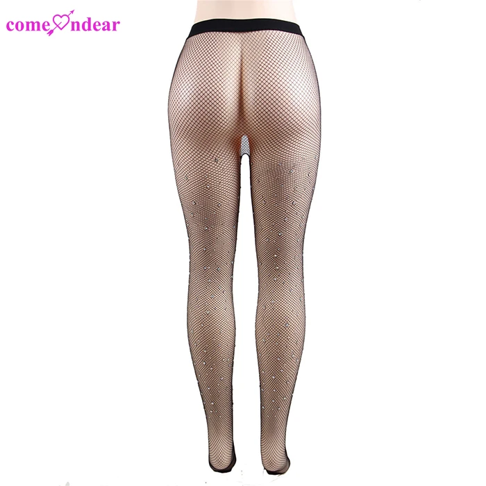 Cheap Womens See Through Tight Black Diamonds Shiny Pantyhose Nylon Transparent Sexy Fishnet Rhinestone Body Stockings