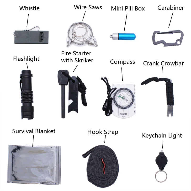 
Waterproof Multitool Adventures Military Survival Kit Hiking and Camping 