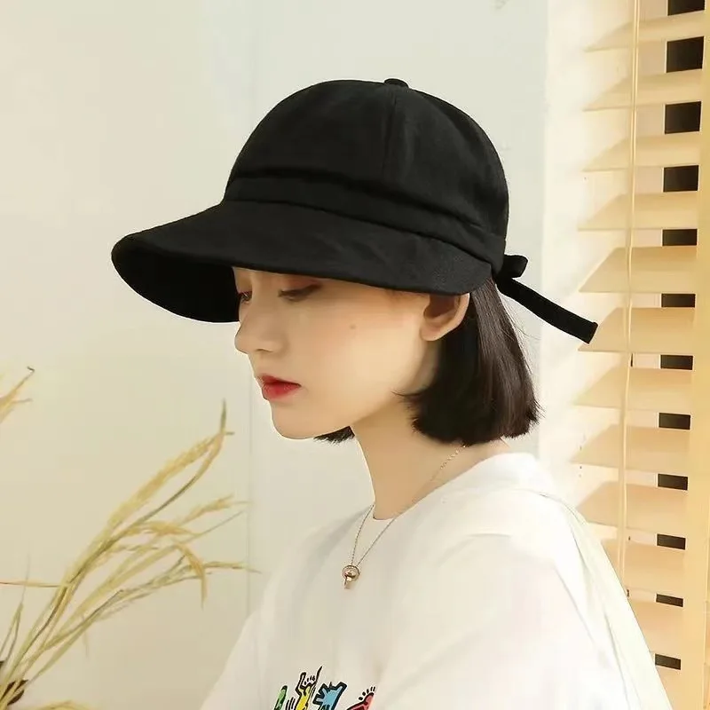 RTS wholesale custom embroidery wide brim summer sun block black fashion visor cap hat for women