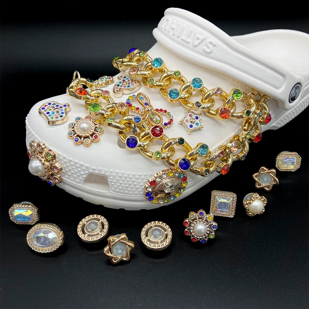 Wholesale Metal Brand Pearl Rhinestone Crystal Custom Decorative Shoe Croc Ornament Shoes Charms
