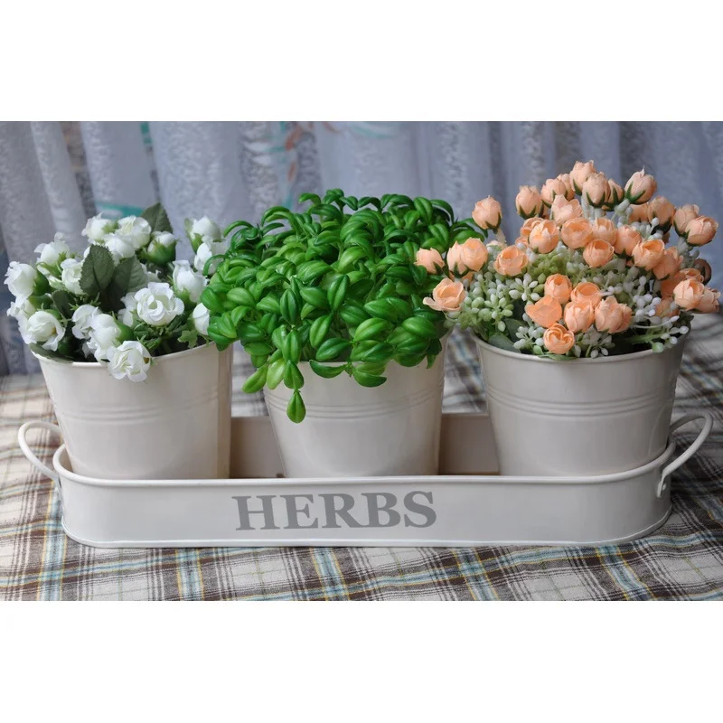 Garden Galvanized Indoor Flower Pot Set Kitchen Herb Pots Planter With Tray