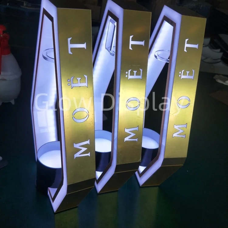 OEM Custom Rechargeable Display Wine M o e t Champagne Bottle Stand Led Glorifier Presenter for Bar Party Clup