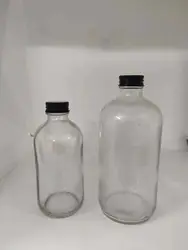 Simple Clear Amber Blue Glass Bottle For Syrup Screw Finish Wide Mouth Boston Round GPI Standard Finish Buston Bottle Glass 16oz