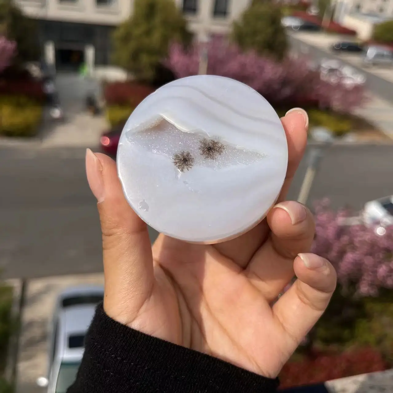 1pc agate with druzy round slabs for sale natural crystal agate coaster best decoration agate coaster DIY